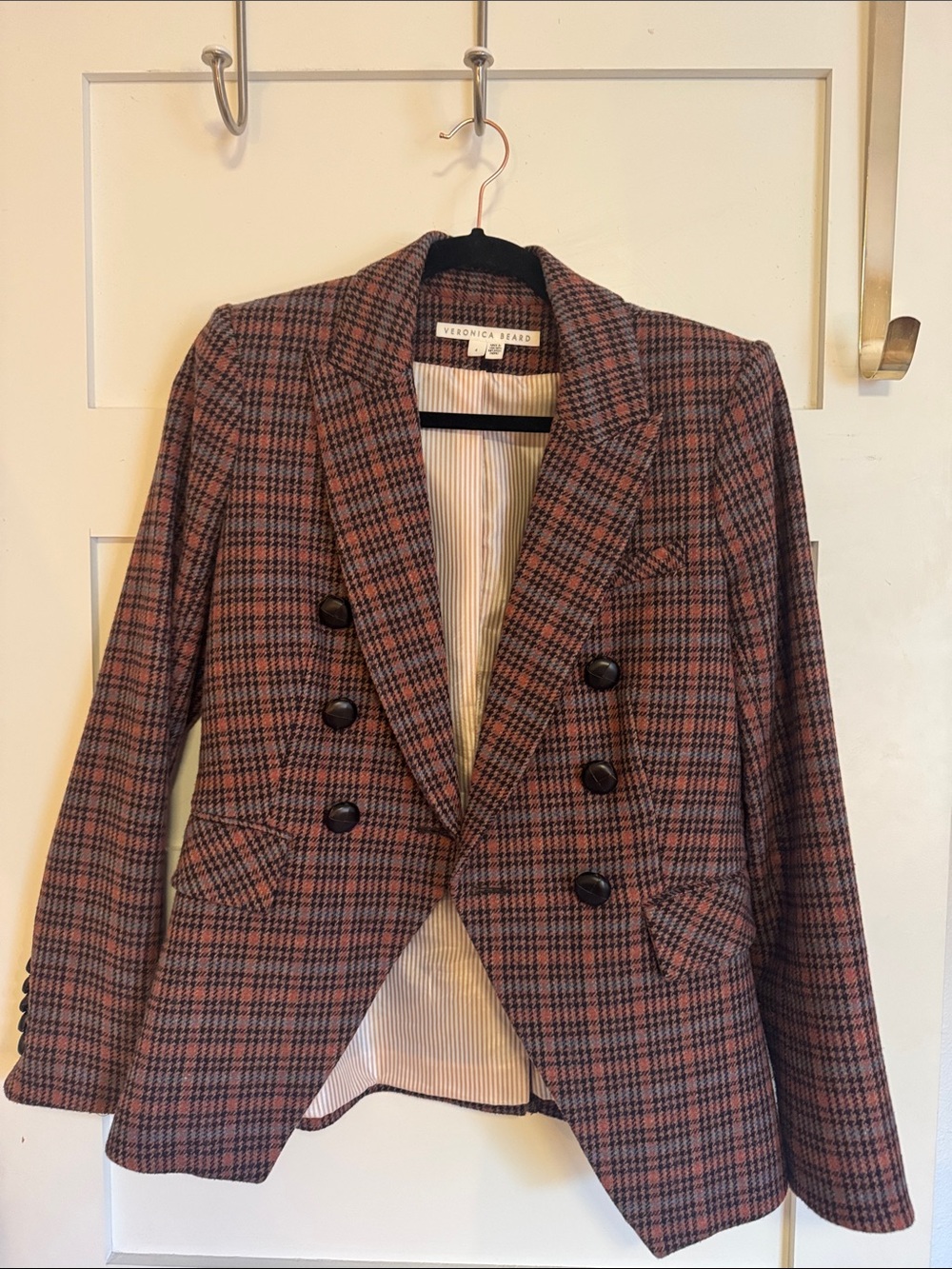 Veronica Beard Pink Plaid Double-Breasted Blazer